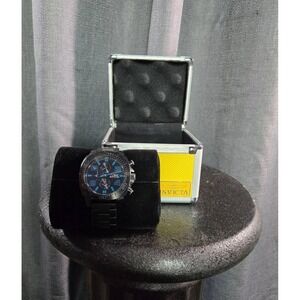 NEW Invicta Black Band Blue Dial Stainless Steel Chronograph‎ Watch Mens